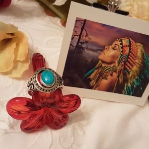 VINTAGE NAVAJO TURQUOISE 925 SOLID STERLING RING, SIZE 9
